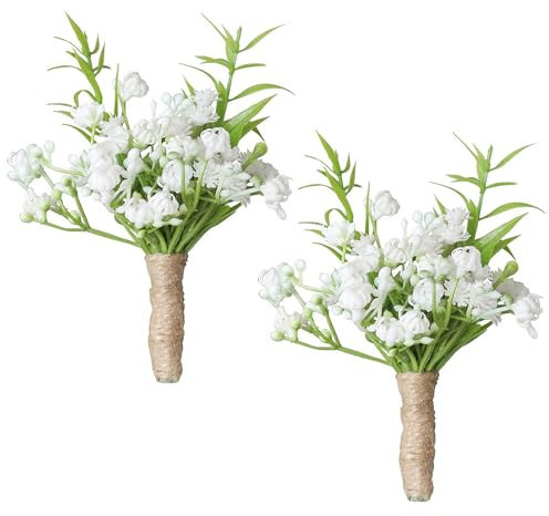 Wnvivi 2 Stück Künstliche Gypsophila-Anstecknadeln, Hochzeits-Braut-Bräutigam-Ansteckblumen-Set, Handgefertigte Anstecknadeln für Schleierkraut-Anstecknadeln für Hochzeit, Party,