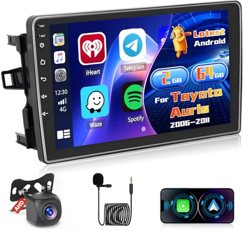 Inefala 2+64G Radio för Toyota Auris 2006-2011 Android med trådlös CarPlay Android Auto, 10,1-tums bilskärm Bluetooth WIFI 26UI GPS FM EQ SWC AHD bakre kamera