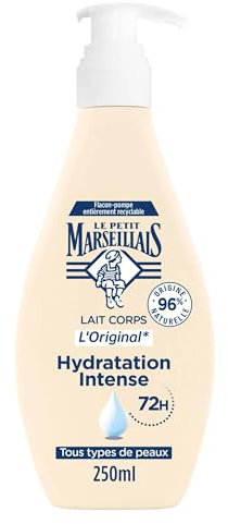 Le Petit Marseillais | Lait Corps L'Original (flacon-pompe de 250 ml) – Soin pour le corps hydratation intense 72 h – Lait hydratant corps avec 96% d'ingrédients d'origine naturelle