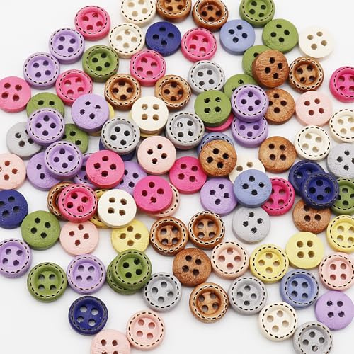 WANYI 100 Piezas Botones de Madera, Botones Costura Decorativos, 10mm Botone de Colores Mezclados, Accesorios para Mujer Conjuntos, Decorativos, Manualidades(C)