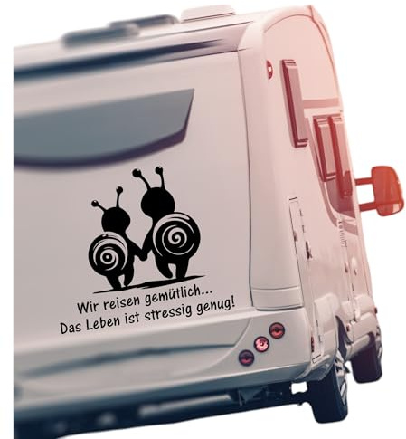 Wohnmobil Aufkleber – Camper Aufkleber aus Vinyl – Wetterfest für Wohnmobil & Wohnwagen – „Wir reisen gemütlich, das Leben ist stressig genug