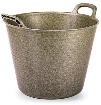 Green Eco Friendly Large Round Square Flexi Tub Versatile Multi Purpose Flexible Rubber Storage Container Bucket (Made from 100% Recycled Plastic + Aluminium) (42 Litre Round)