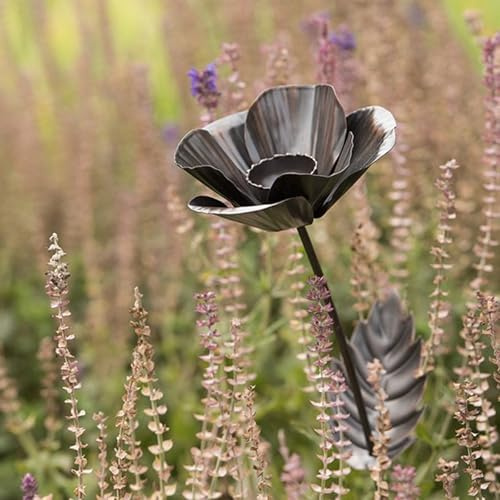 Crocus Collection 83cm Poppy Planter Flower Stake Plant Markers Antique Brass Ornate Metal Garden Decorations