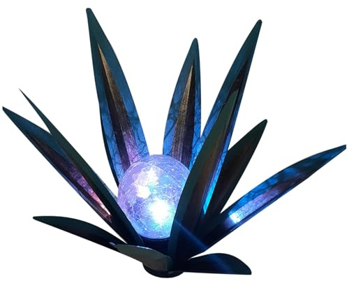 Plantes d'agave en métal décor extérieur 13,8 pouces plante de tequila art de cour métallique avec des lumières de balle solaire statues de jardin rustiques pour décorations de jardin extérieur