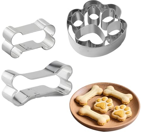 3 Stück Ausstechformen Knochen Pfote Plätzchen Ausstecher Edelstahl Ausstechform Set Plätzchenausstecher Keksausstecher Cookie Cutter für Backen Basteln Kinderbacken Kindergeburtstage