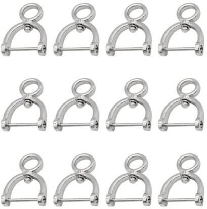 FSSTUD 12 Pcs Small Horseshoe D Rings Small Metal Swivel D Rings Screw in Shackle Metal U Shaped Key Rings Replacement Keychain Clip Hook Purse Making Supplies for Hardware Silver