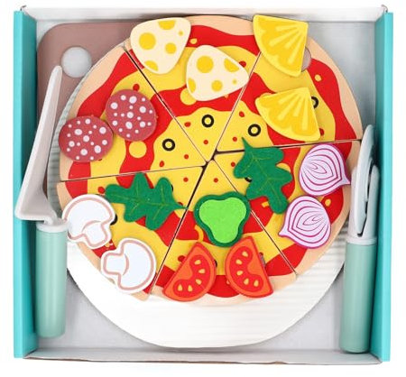Pizza Cutting Playset Wooden Pizza Cutting Playset Pretend Play Food Set Educational Kitchen Playset for Kids