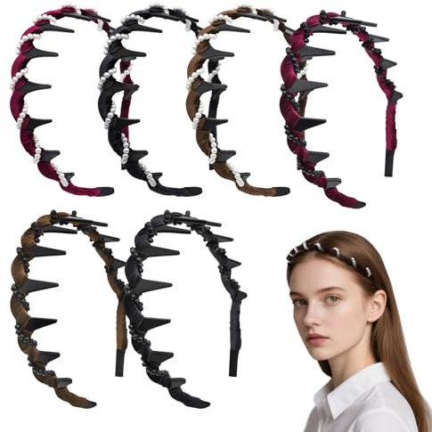 Vintage High Cranium Zickzack Haarreif Damen 2025 Neu, 6 Stück Vintage Perlen-Schwarz-Diamant-Stirnband amen Elegant Hoher Doppelseitiges Design Haarreifen für Mädchen & Frauen