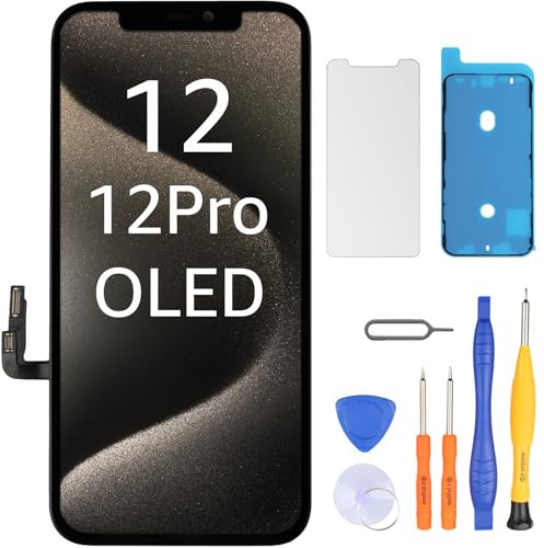 LL TRADER Écran OLED pour iPhone 12/iPhone 12 Pro 6,1 Écran de rechange FHD Écran tactile 3D Touch Digitizer Cadre de montage et kits de réparation