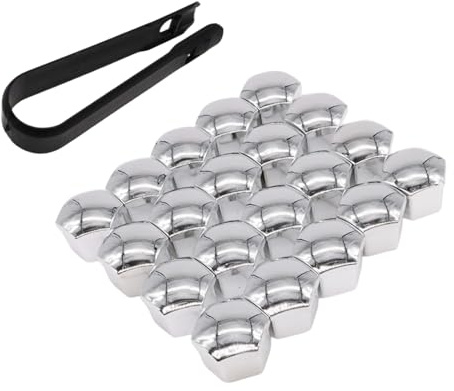 20pcs 21mm Hexagonal Nut Covers, Car Wheel Lug Nut Covers with Removal Tool Wheel Bolt Caps Automotive Exterior Accessories for Most Car (Silver)