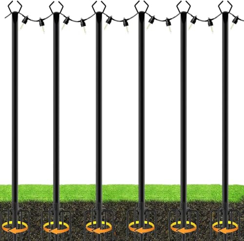 WOOLUCK® 6 pezzi pali per luci a filo 3M per esterni, pali in metallici con forcella, per patio, pergola, giardino, cortile
