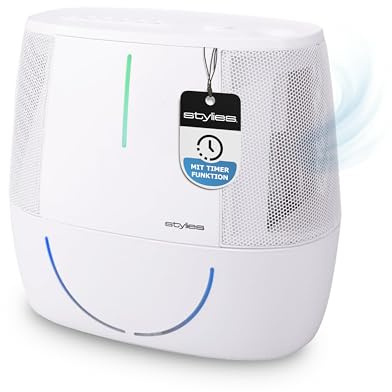 Stylies – Luftwäscher Antares Luftbefeuchter & Luftreiniger – Air Purifier leise, 6L Tank & 480ml/h Leistung – Luftreinigung mit rotierender Filtermatte, Ionisator, Hygrostat, Duftöl-Fach & Clean Cube