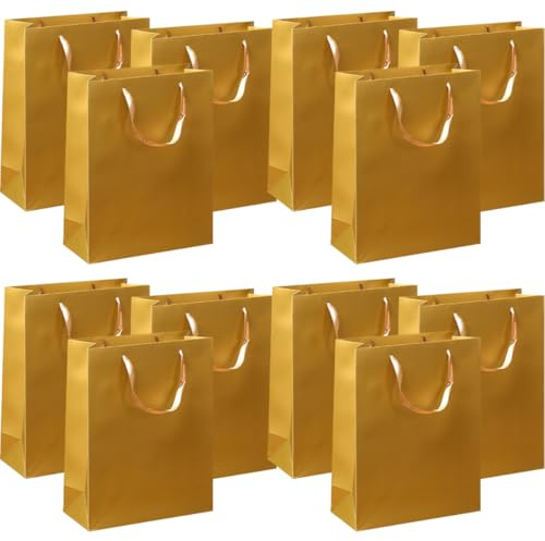 GARVALON 12 Stück Geschenktüten aus Kraftpapier in Gold Wiederverwendbar und Leicht Faltbar für Tägliche Aufbewahrung und Vielseitige Geschenkverpackungen