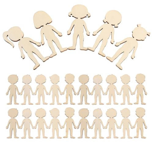 Figure di Legno Bimbo e Bimba 100 Pezzi, Sagome Grezze | Legno, per Attività Creative e Scuola Materna, Set per 100 Unità, Design Adorabile Stile Casuale