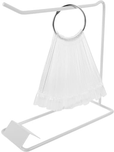 ROMISBABA Nail Art Display Sticks with Iron Stand and Ring 50 White Fan-Shaped False Nail Tips for Polish Sample Display and Practice for Hand and Foot Care