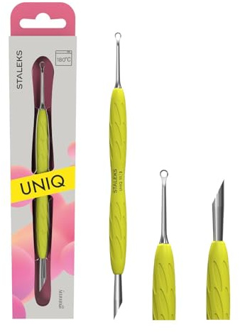 STALEKS PRO di Natury Nails Spingicuticole doppio con manico in silicone Gummy. Per manicure e pedicure. Acciaio inossidabile. UNIQ (PQ-11/2Y)