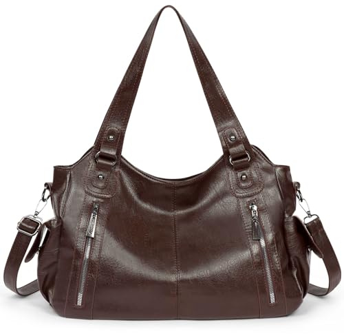APXEL Bolso Mujer Grande, Bolsos de Hombro de Cuero PU con Correa de Hombro Ajustable, Bolso Hombro Grande Clásico Vintage Elegante para Uso Diario, Trabajo, Viajes y Compras (Color Café)