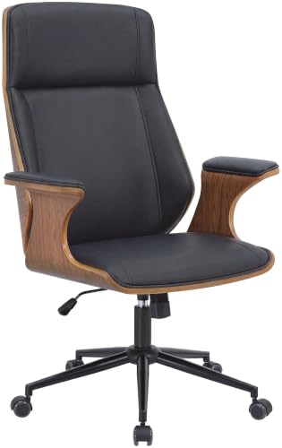 CLP Fauteuil de Bureau Headland, pivotant 360 degres, reglable en Hauteur, Design en Similicuir et Bois Courbe, Dossier Rembourre Couleur:Noyer/Noir