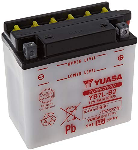 YUASA BATTERIE YB7L-B2 offen ohne Saeure | Offene Trockenbatterie, ohne Säurepack, Code YB7L-B, Maße 135 x 75 x 133 mm; kompatibel mit Peugeot Looxor 50 TSDI 2T AC