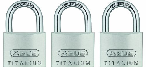 ABUS 64TI/40 Titalium Aluminum Alloy Padlock, Keyed Alike with Nano Protect Steel Shackle, Pack of 3