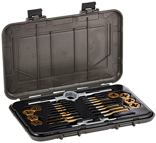 Mibro 301360BLUE (26-Piece) Titanium Nitride Coated Tap, Die, and Drill Set, Imperial Measurements, For Use On Appliances, Machines, and Automotive Car Parts