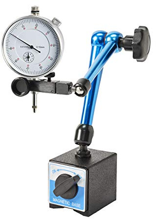 WABECO Magnet-Messstativ mit Zentralklemmung und Messuhr, Präzisions-Messstativ mit Magnetfuß, Feinmessuhr 0,01 mm nach DIN 878, Magnetfuß 80 kg Haftkraft