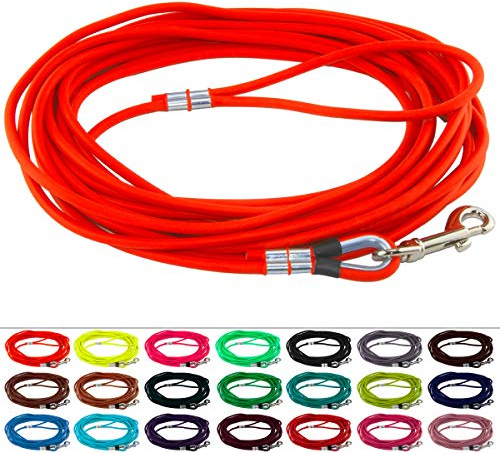 LENNIE Runde BioThane Schleppleine für Hunde ab 25kg, Ø 8mm, 8m lang, mit Handschlaufe, Neon-Orange