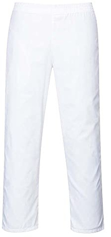 Portwest 2208 Bagarbyxor Polyester Elastisk Midja Helt Midjeband Lättvikt | Vit, XXS, Slitstarkt Kyperttyg, Livsmedelsgodkänd, Maskintvättbar, Hårt Hållbart Twilltyg, Polybomull, Med Dragkedja
