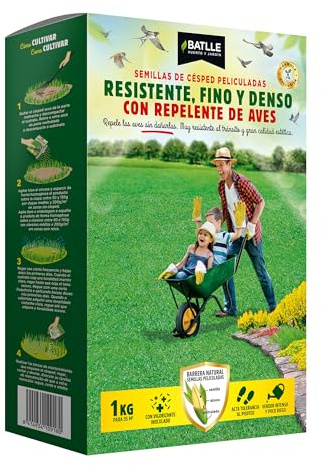 Semillas Batlle Semillas de Césped - Césped Resistente Fino Y Denso con Repelente de Aves 1kg - Batlle