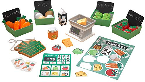 KidKraft Spielzeug-Lebensmittel Bauernmarkt für die Kinderküche, Spielset mit 34 Teile, Spielküche Zubehör, Spielzeug für Kinder ab 3 Jahre, 53540