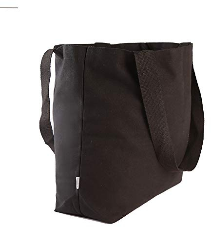 Augbunny Strapazierfähige Extra große Einkaufstasche aus 100% Baumwolle, 340g, strapazierfähig, Mehrzweck-Tragetasche, Schwarz, 56cm x 46cm