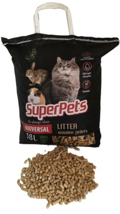 Lettiera superpets universale biologica, in pellet ecologico per animali domestici e uccelli, 18lt/6kg