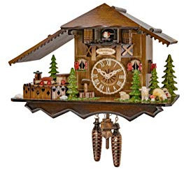 Engstler Quarz Kuckucksuhr Schwarzwaldhaus mit beweglichem Zug, mit Musik
