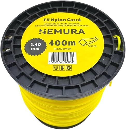 Nemura Hilo para Desbrozadora Cuadrado Ø: 2,40mm, L: 400m - Compatible con Otras Marcas - Alta Durabilidad - Calidad Profesional - Servicio posventa en Español