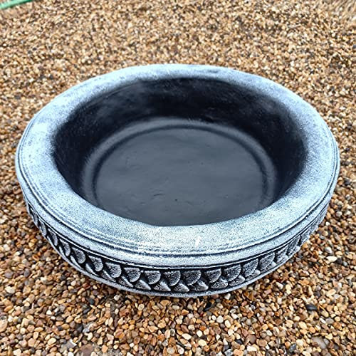 Garden Ornaments & Accessories Round Leaf Design Concrete Birdbath Top Black And White
