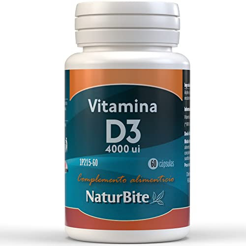 Vitamina D3 4.000 u.i. 60 perlas NaturBite. | Alta Dosis de Colecalciferol | Complemento Alimenticio de Apoyo Inmunológico | Apto para Veganos | Suplementos anti-envejecimiento y longevidad, sin OMG
