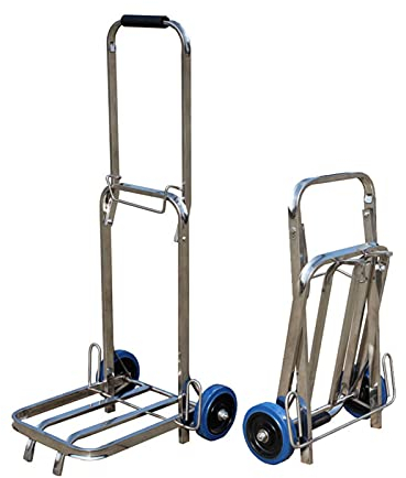 Carrelli a Mano HUA Carrelli Manuali in Acciaio Inossidabile, Trolley Portatile Pieghevole A 2 Ruote, Veicolo per Il Trasporto di Bagagli, capacità di Carico 75kg, con Ruote in Gomma Piena
