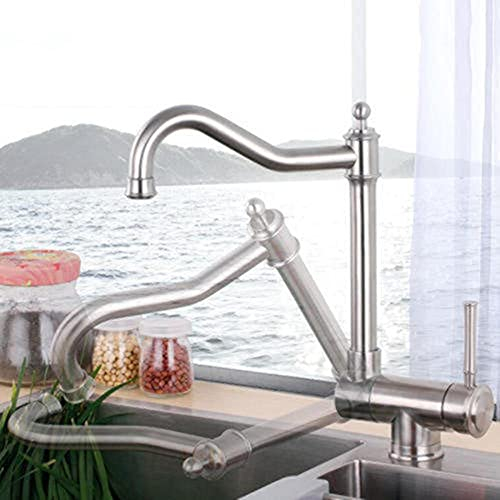 Vorfenster Küchenarmatur Umklappbar Mischbatterie Für Küche Edelstahl Gebürstet Einzelnes Loch Heiß Wasser Und Kalt Wasser Schwenkbar Wasserhahn Küche