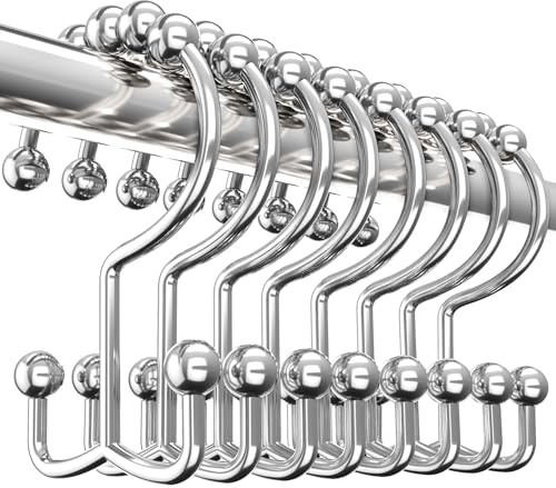 Utopia Bedding Double Glide Roller Set of 12 Shower Curtain Hooks, Double Sided Rings, Rust Proof Shower Curtain Rings, Nickel