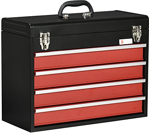 DURHAND Boite à outils métallique coffret à outils caisse à outils 4 tiroirs + plateau tôle acier noir - 51 x 22 x 39,5 cm