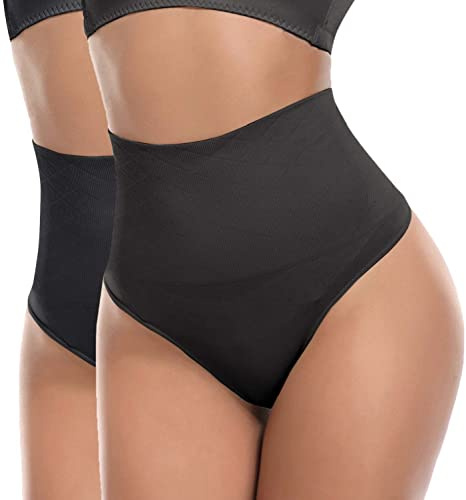 SOLO ACTFIT Faja Tanga Braga Reductora Braguita Moldeadora Adelgazante Cintura Alta Thong String Vientre Plano Braguitas Abdomen Shapewear para Mujer (XL, Negro*2)