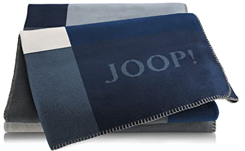 Joop!® Mosaic Kuscheldecke I samt-weiche Wohn-Decke in Navy-Silber I Sofadecke aus Baumwollmischgewebe | Tagesdecke 150x200cm | nachhaltig produziert in Deutschland I Öko-Tex Standard 100