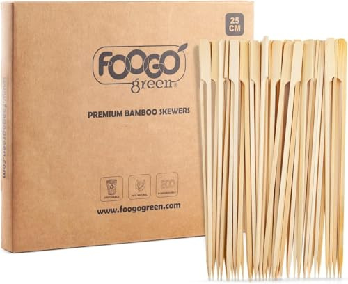 FOOGO Green 300pcs Large 25cm, Bamboo Skewers, Sturdy Eco-Friendly Wooden | FSC® Certified, Barbecue, BBQ & Kebabs Skewers, Fruit Picks, Cocktail Sticks, For Camping, Parties and Wedding
