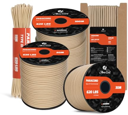 Abma sladd paracord 600 lbs 4 mm nylonrep 9 strängar (15 m-30 m-50 m-100 m) typ III fallskärmssladd – max. 280 kg - Kaki, 15 m