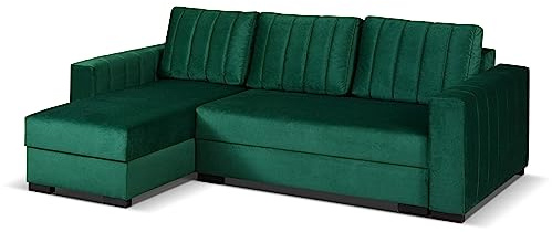 MEBLE-LUX - Universal Ecksofa mit Schlaffunktion und 2 Bettkasten Vera I 242cm Breit Sofa L Form I Eckcouch mit Schlaffunktion I Universal Ecke (Rechts oder Links) I Sofa Grün