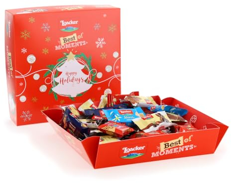 Loacker, Happy Holidays 400g, Edizione 2024, Mix di Bontà a Base di Wafer al Cioccolato in Formato Mini, Idea Regalo per Natale, Party Box con Vassoio, Confezione Regalo con 44 Monoporzioni