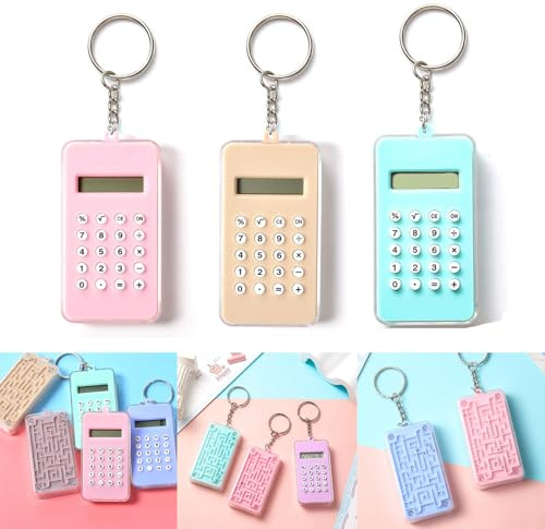 3er-Pack Mini-Taschenrechner, niedliche Maze-Schlüsselanhänger-Rechner, 8-stelliges Display, kleine, einfache, voll funktionsfähige Taschenrechner für Studenten, Geschenke, Schule,