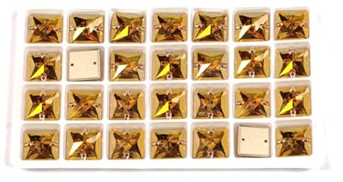Kristallglas Sunshine Golden zum Aufnähen von Strasssteinen in verschiedenen Formen, gemischte Größen, zum Nähen von Strasssteinen für die Dekoration von Kleidungsstücken, quadratisch, 16 mm, 36 Stüc