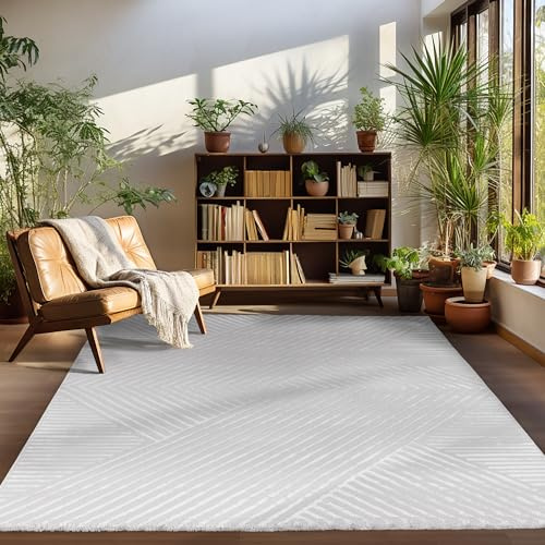 Carpettex Kurzflor Teppich Läufer Flur Wohnzimmerteppich Grau 80 x 150 cm Teppich Skandinavisch Stil Teppich 3D Effekt - Waschbarer Bettvorleger Schlafzimmer Küchenläufer Boho Muster Weich Flauschig