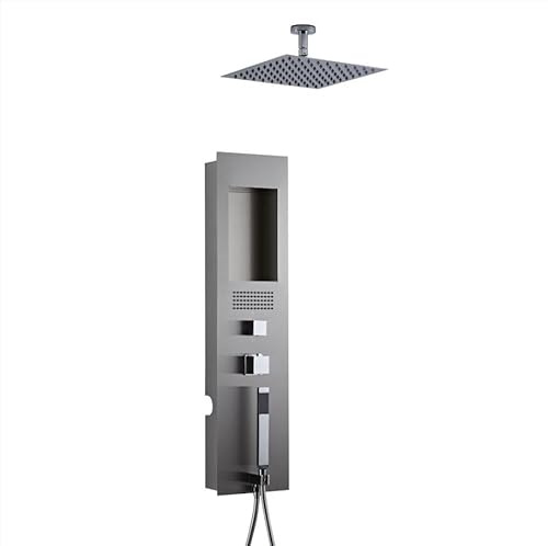 Milano Lisse Shower Tower Panel 200mm Ceiling Mounted Rainfall Head Hand Shower Body Jet - Steel